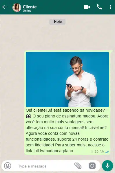 Exemplo de mensagem com imagem como uma das técnicas para vender pelo WhatsApp.